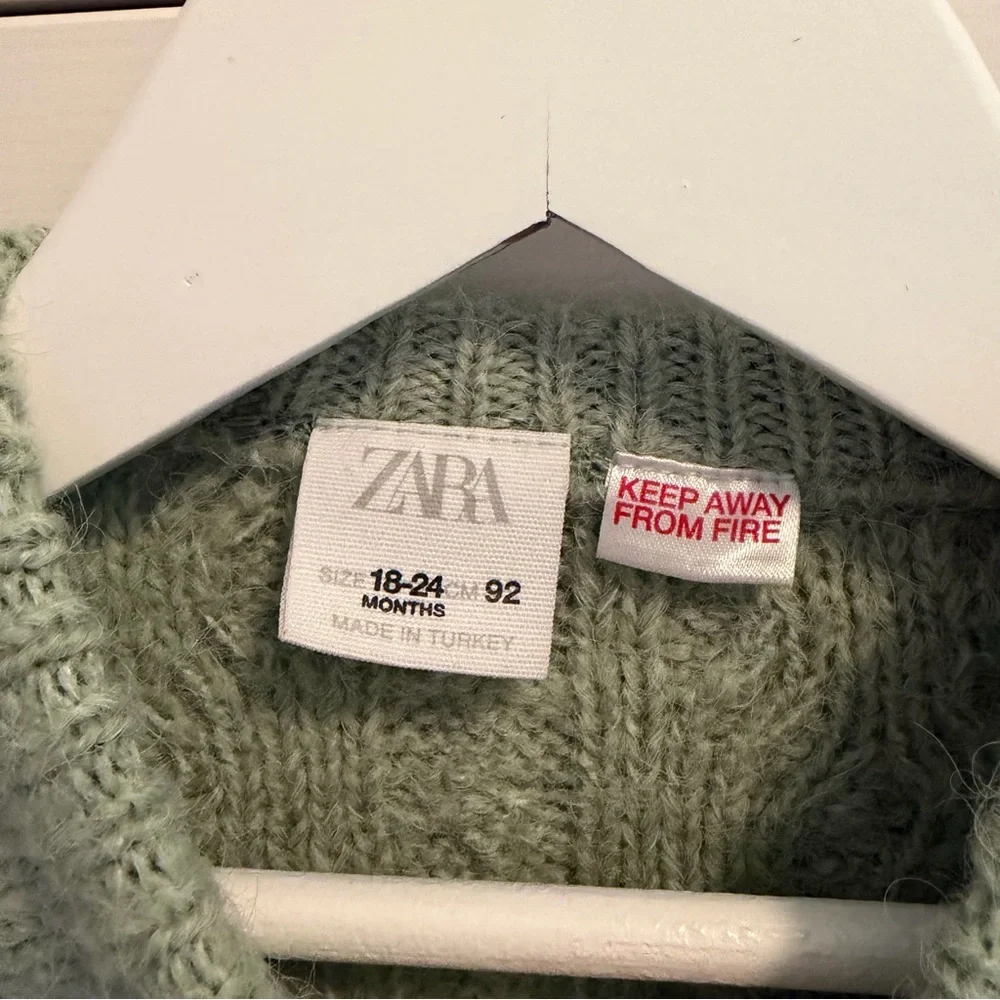 Zara Kids Sea Green Jacquard Cable Knit Sweater 18-24 Months